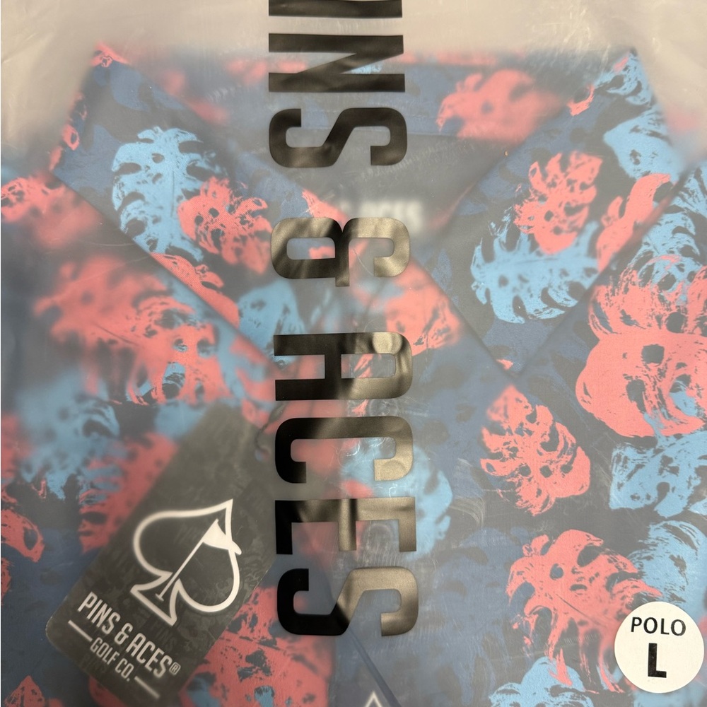 Pins & Aces Blue Monstera Polo Shirt (L)